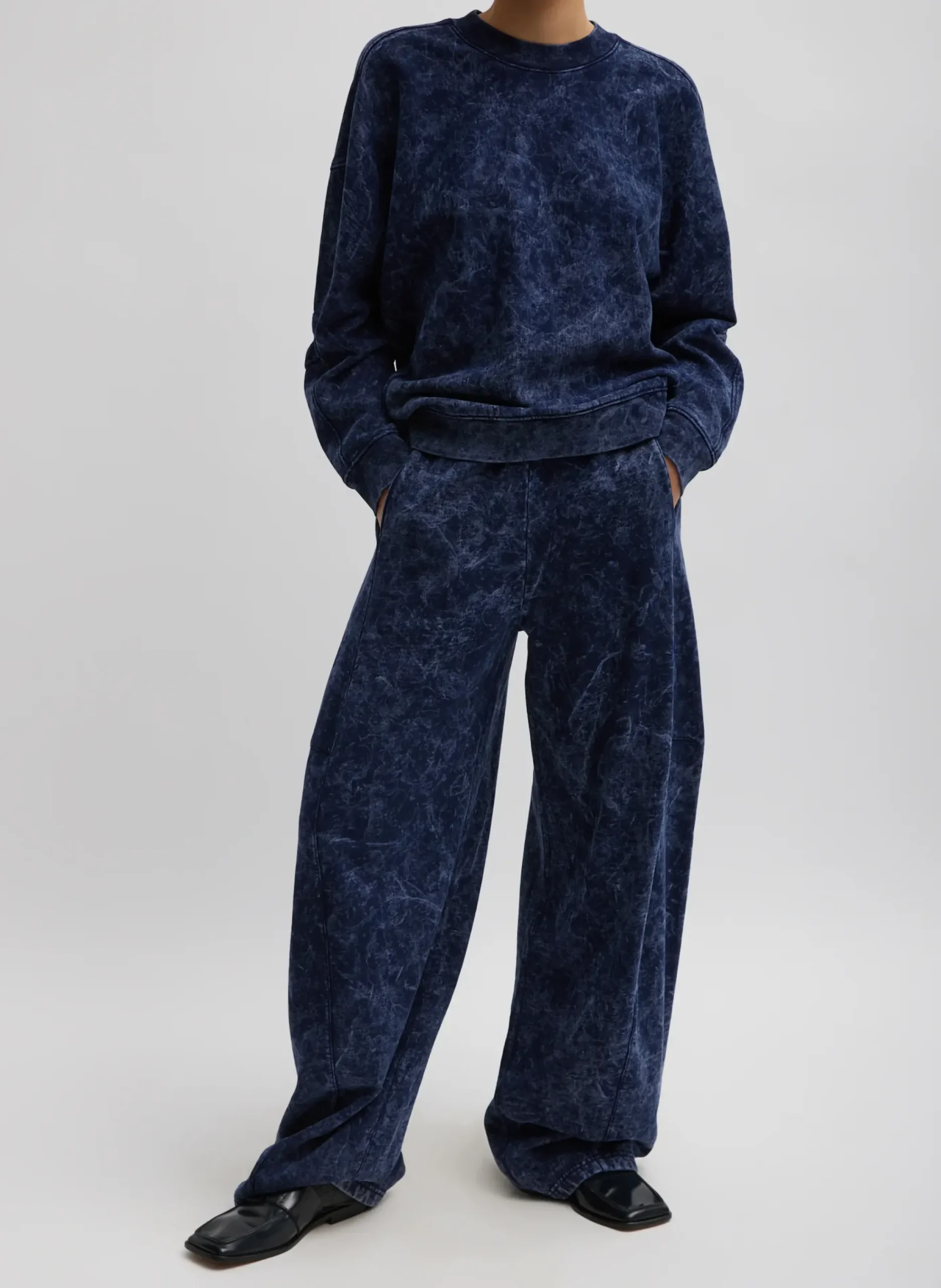 New Tibi Acid Wash Cocoon Crewneck Sweatshirt Acid Navy