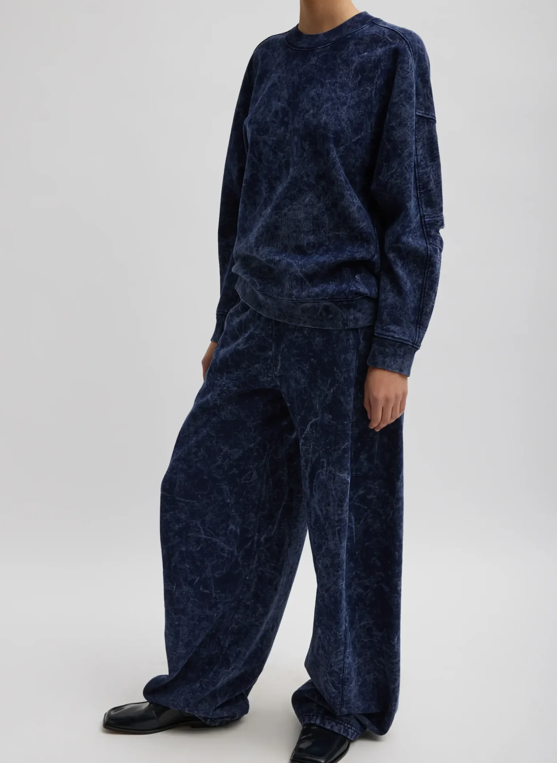 New Tibi Acid Wash Cocoon Crewneck Sweatshirt Acid Navy
