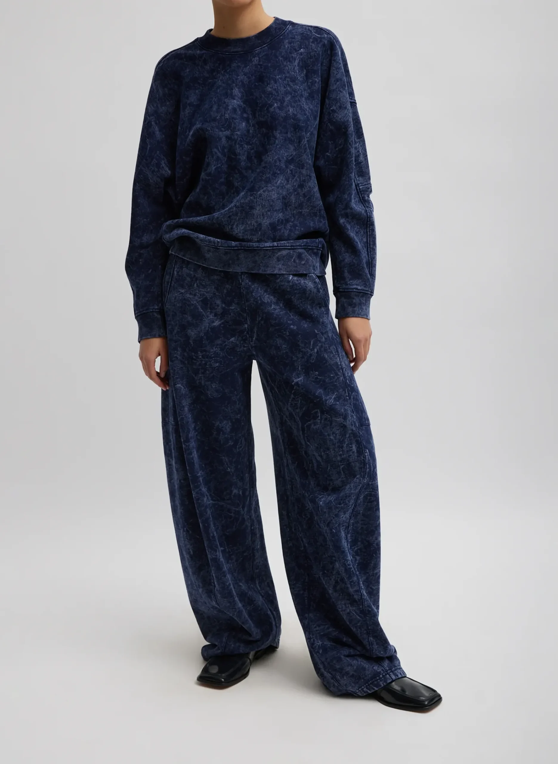 New Tibi Acid Wash Cocoon Crewneck Sweatshirt Acid Navy