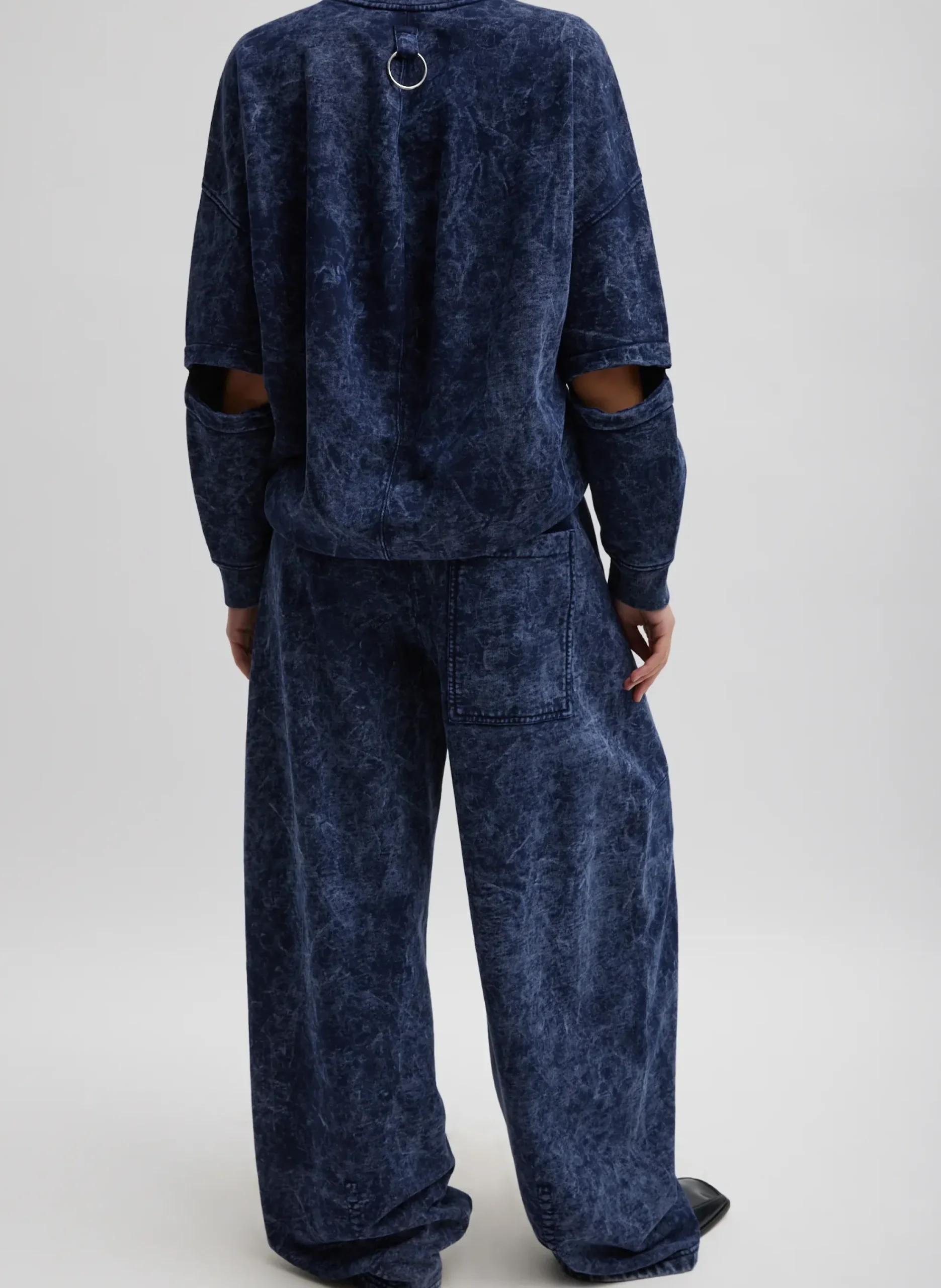 New Tibi Acid Wash Cocoon Crewneck Sweatshirt Acid Navy