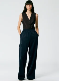 Sale Tibi Active Knit Wide Leg Pull On Pant Navy