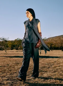 Sale Tibi Active Knit Wide Leg Pull On Pant Navy