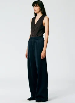Sale Tibi Active Knit Wide Leg Pull On Pant Navy