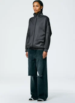 Sale Tibi Active Knit Zipper Detailed Track Jacket Navy Fog