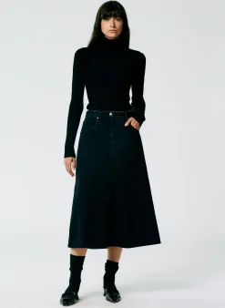 Best Tibi Denim Midi A-Line Skirt Black
