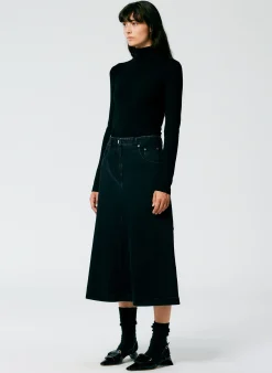 Best Tibi Denim Midi A-Line Skirt Black