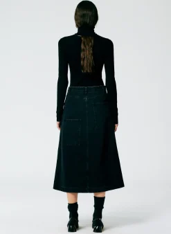 Best Tibi Denim Midi A-Line Skirt Black
