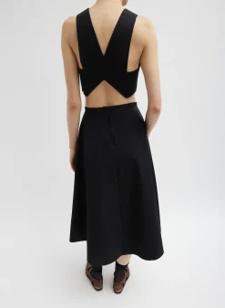 Outlet Tibi Bonded Luxe Twill Square Neck Cropped Top Black