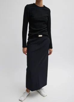 Tibi Boucle Knit Long Sleeve Circular Top Black