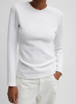 Tibi Boucle Knit Long Sleeve Circular Top White