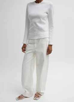 Tibi Boucle Knit Long Sleeve Circular Top White
