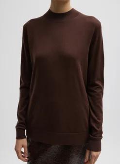 Hot Tibi Cashmere Silk Blend Mock Neck Easy Sweater Hickory