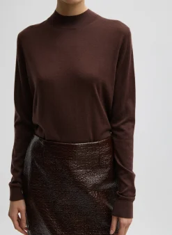 Hot Tibi Cashmere Silk Blend Mock Neck Easy Sweater Hickory