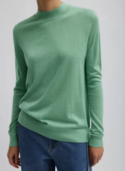 Hot Tibi Cashmere Silk Blend Mock Neck Easy Sweater Green Tea