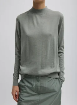 Hot Tibi Cashmere Silk Blend Mock Neck Easy Sweater Pumice Grey