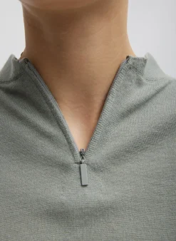 Hot Tibi Cashmere Silk Blend Mock Neck Easy Sweater Pumice Grey