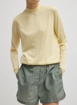 Sale Tibi Cashmere Silk Blend Mock Neck Easy Sweater Lemon Ice