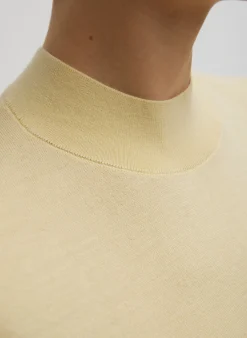 Sale Tibi Cashmere Silk Blend Mock Neck Easy Sweater Lemon Ice