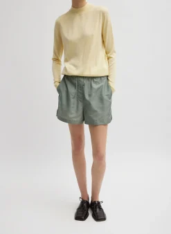 Sale Tibi Cashmere Silk Blend Mock Neck Easy Sweater Lemon Ice