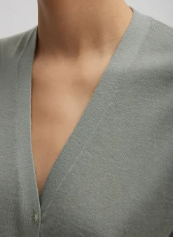 Tibi Cashmere Silk Blend Sleeveless Button Down Sweater Pumice Grey
