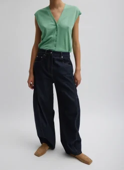 Clearance Tibi Cashmere Silk Blend Sleeveless Button Down Sweater Green Tea