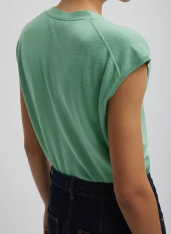 Clearance Tibi Cashmere Silk Blend Sleeveless Button Down Sweater Green Tea