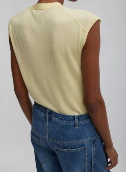 Sale Tibi Cashmere Silk Blend Sleeveless Button Down Sweater Lemon Ice
