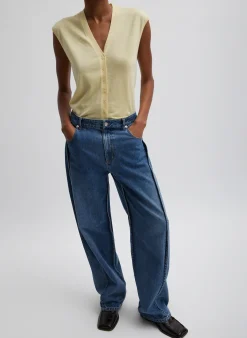 Sale Tibi Cashmere Silk Blend Sleeveless Button Down Sweater Lemon Ice