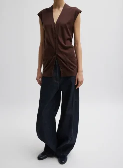 Outlet Tibi Cashmere Silk Blend Sleeveless Button Down Sweater Hickory