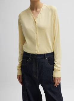 Outlet Tibi Cashmere Silk Blend Slim Cardigan Lemon Ice