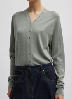 Tibi Cashmere Silk Blend Slim Cardigan Pumice Grey