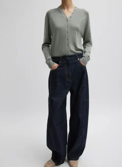 Tibi Cashmere Silk Blend Slim Cardigan Pumice Grey