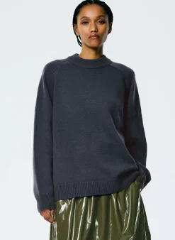 Best Tibi Cashmere Sweater Crewneck Oversized Pullover Navy Fog