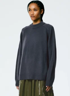 Best Tibi Cashmere Sweater Crewneck Oversized Pullover Navy Fog