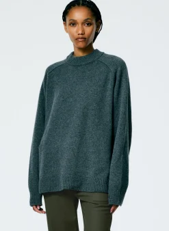 Tibi Cashmere Sweater Crewneck Oversized Pullover Dark Heather Grey