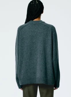 Tibi Cashmere Sweater Crewneck Oversized Pullover Dark Heather Grey
