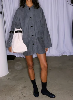 Best Tibi Cassiterite Suede Carcoat Grey