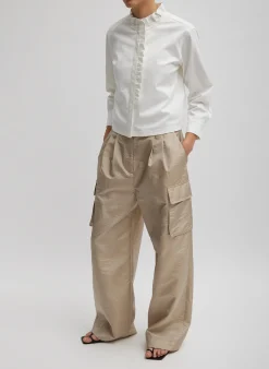 Tibi Chino Holly Bracelet Sleeve Shirt White
