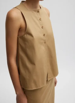 New Tibi Chino Slit Front Sleeveless Top Tan