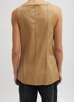 Sale Tibi Chino Slit Front Sleeveless Tunic Tan