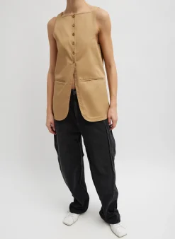 Sale Tibi Chino Slit Front Sleeveless Tunic Tan