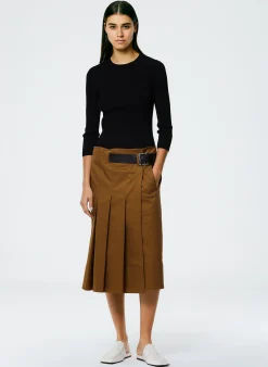 Best Tibi Chino Wide Pleat Wrap Skirt Caramel