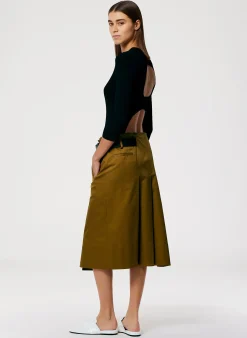 Best Tibi Chino Wide Pleat Wrap Skirt Caramel