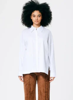 Outlet Tibi Classic Shirting Oversized Gabe Shirt White