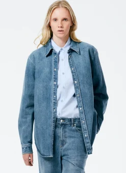 Hot Tibi Classic Wash Denim Easy Shirt Classic Blue