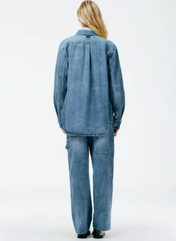 Hot Tibi Classic Wash Denim Easy Shirt Classic Blue