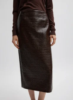 Discount Tibi Coated Basketweave Pencil Skirt Brown
