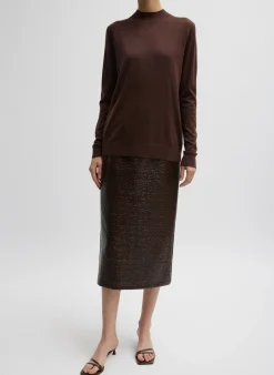 Discount Tibi Coated Basketweave Pencil Skirt Brown