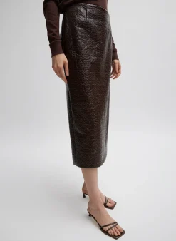 Discount Tibi Coated Basketweave Pencil Skirt Brown