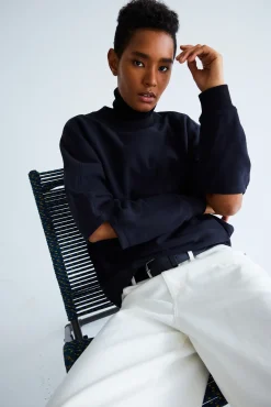 Hot Tibi Cocoon Crewneck Sweatshirt Navy